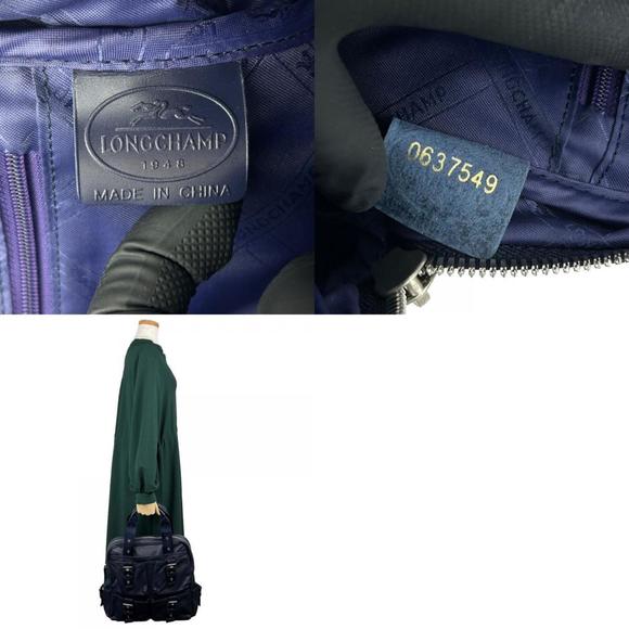 Longchamp Handbag Leather Navy Ladies - Picture 10 of 11